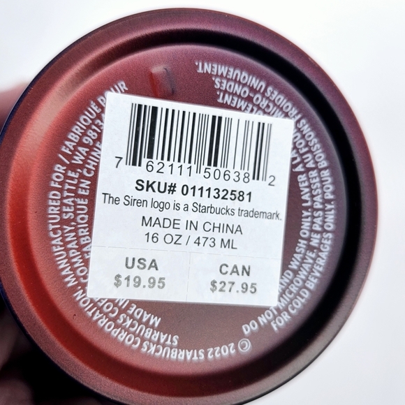 Starbucks Ombre 2 tone Red Navy Blue Cold Cup Tumbler New 16 oz - Picture 6 of 6